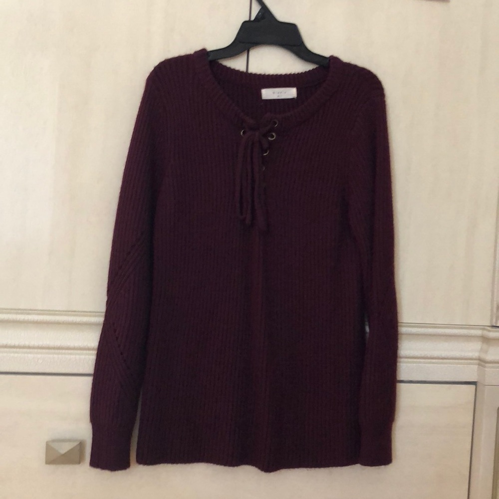 Burgundy Ribbed Sweater with lace up front